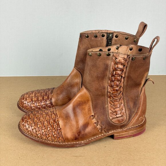 Bed Stu Baxter Boot Woven Leather Womens 8 Brown Tan Side Zip - Picture 11 of 11